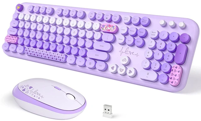 Main image of Wireless Keyboard and Mouse, SQMD Colorful Typewriter Retro Keyboard with Round Keycaps, 2.4GHz USB Full-Size Keyboard and Mouse Set for Mac PC Desktop Laptop (Purple Colorful)