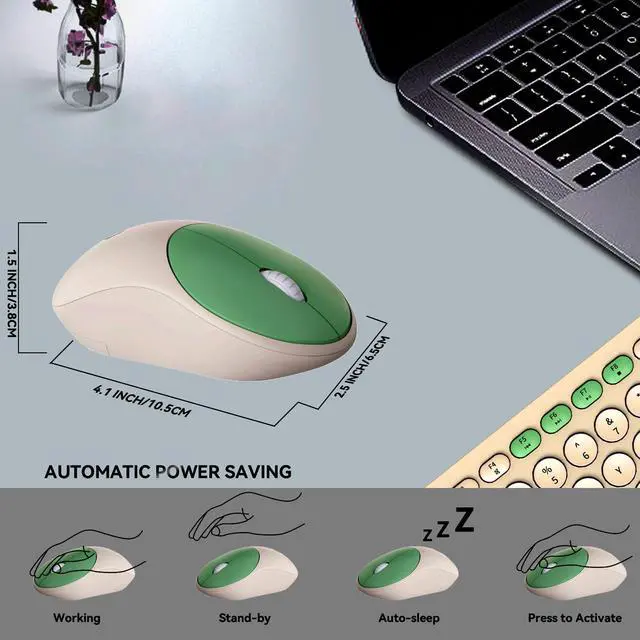 Alt view image 4 of 6 - Wireless Keyboards and Mouse Combo - 2.4GHz USB Cordless, Cute Wireless Keyboard Round Keys, Quiet and Slim Set for Laptop, Computer, TV and Mac - Milky White Green Colorful
