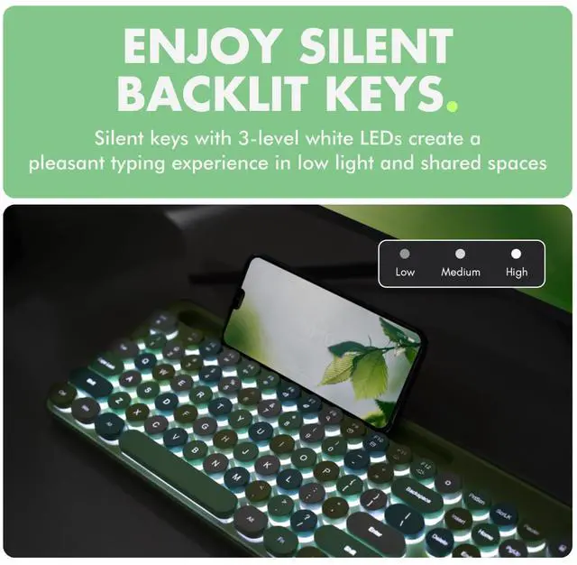 Alt view image 2 of 7 - X9 Wired Keyboard and Mouse Combo - Retro Typewriter Keyboard with Round Keycaps, Soft White Backlight, Phone Dock, 109 Full-Size Keys, Cute Wired Green Keyboard and Mouse for Laptop, PC & Chromebook