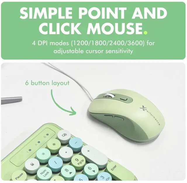 Alt view image 4 of 7 - X9 Wired Keyboard and Mouse Combo - Retro Typewriter Keyboard with Round Keycaps, Soft White Backlight, Phone Dock, 109 Full-Size Keys, Cute Wired Green Keyboard and Mouse for Laptop, PC & Chromebook
