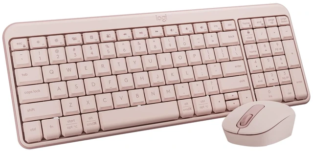 Main image of MK250 Compact Wireless Bluetooth Keyboard and Mouse Combo - Rose | Bluetooth connection only, compact keyboard with number pad, small ambidextrous M196 mouse with 3 non-customizable buttons