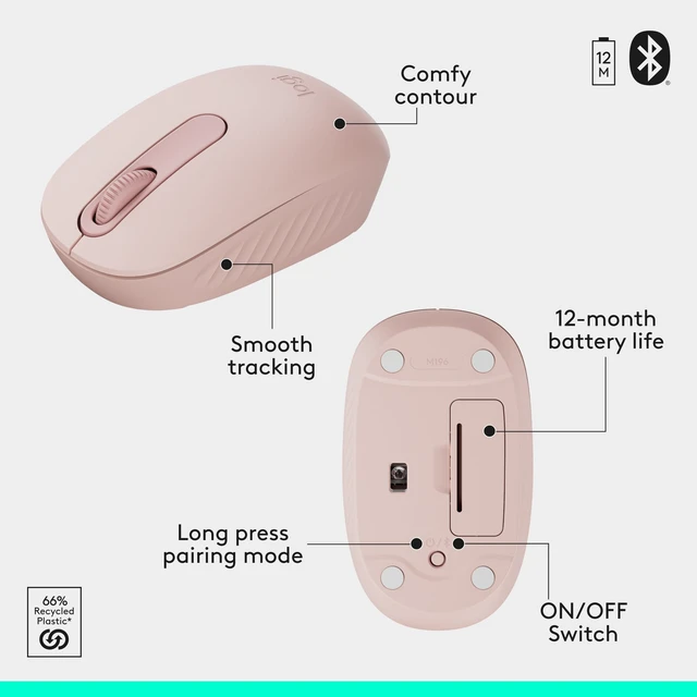 Alt view image 7 of 7 - MK250 Compact Wireless Bluetooth Keyboard and Mouse Combo - Rose | Bluetooth connection only, compact keyboard with number pad, small ambidextrous M196 mouse with 3 non-customizable buttons