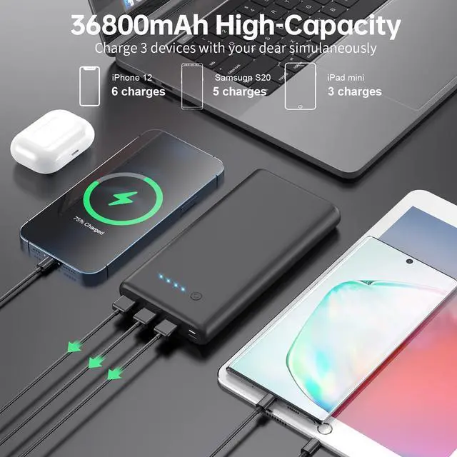 Alt view image 3 of 7 - Portable Charger 36800mAh Power Bank,PD Fast Charging USB C External Battery Pack,4 Outputs 2 Inputs Travel Essentials Portable Phone Charger for iPhone 17/16/15/14/13/12,Galaxy S24 Android Phone etc