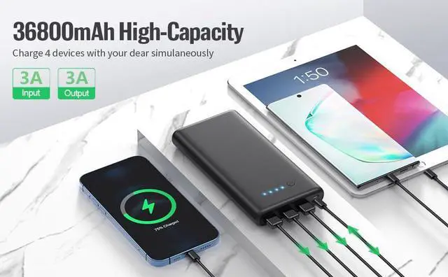 Alt view image 6 of 7 - Portable Charger 36800mAh Power Bank,PD Fast Charging USB C External Battery Pack,4 Outputs 2 Inputs Travel Essentials Portable Phone Charger for iPhone 17/16/15/14/13/12,Galaxy S24 Android Phone etc