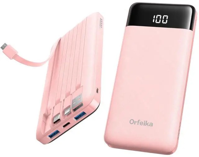Main image of Orfeika Portable Phone Charger, 10000mAh Portable Charger Power Bank with Built-in Cables, Travel Essential Battery Pack Compatible with iPhone, Samsung, Google, iPads, Tablets, etc