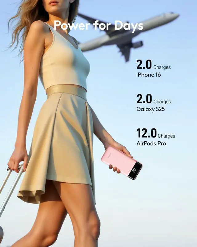 Alt view image 6 of 7 - Orfeika Portable Phone Charger, 10000mAh Portable Charger Power Bank with Built-in Cables, Travel Essential Battery Pack Compatible with iPhone, Samsung, Google, iPads, Tablets, etc