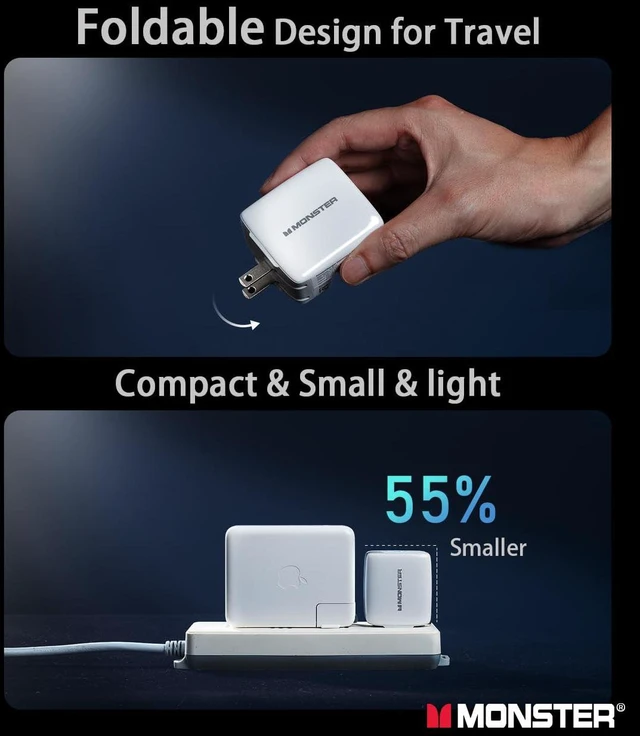 Alt view image 5 of 6 - Monster 65W USB C Phone Charger 3.9 FT Cable, iPhone Charger Fast Charging Block, 2-Port PPS GaN C Chargers Fast Charging for iPhone 17/16 Pro Max/15, iPad, MacBook, Galaxy S25