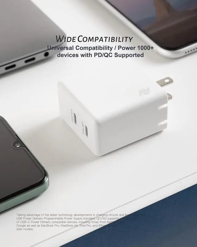 Alt view image 5 of 7 - USB C Charger 65W, (GaN 65W), PPS Fast Charger Adapter, Dual USB C Ports Foldable Compact Charger for MacBook Pro/Air, iPad Pro, Google Pixelbook, iPhone 13/14/15, Microsoft Surface Book 2 and More