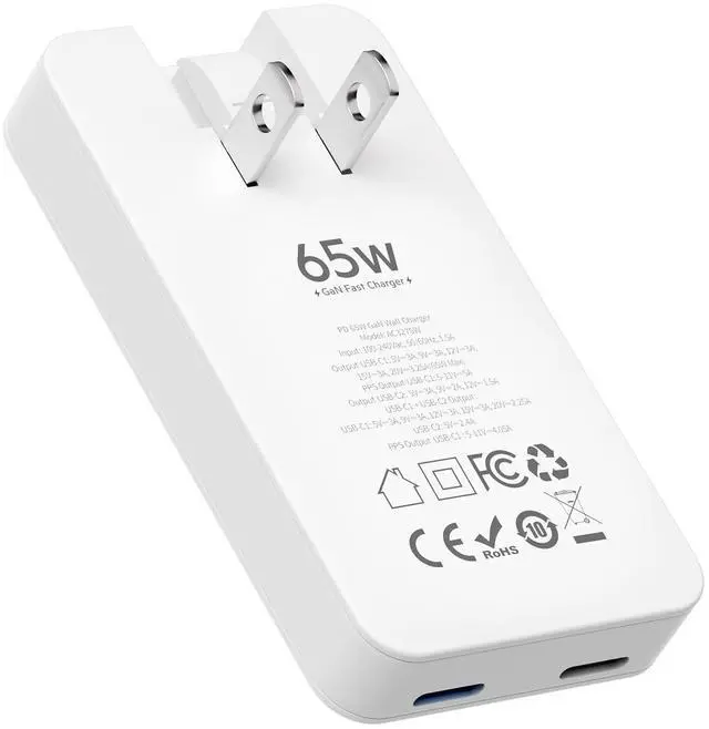 Main image of BUDI 65W Ultra-Slim GaN Fast Charger, Dual USB-C Ports, Compact Travel & Office Charger for MacBook Pro/iPhone/Samsung(65W Type-C)