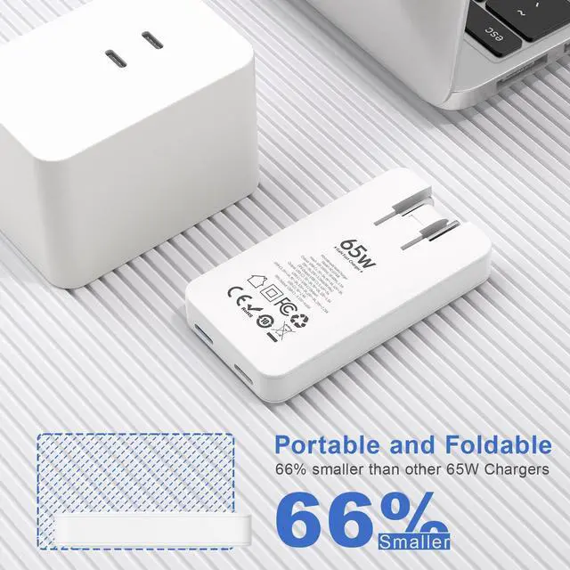 Alt view image 2 of 7 - BUDI 65W Ultra-Slim GaN Fast Charger, Dual USB-C Ports, Compact Travel & Office Charger for MacBook Pro/iPhone/Samsung(65W Type-C)