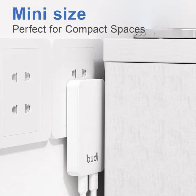 Alt view image 5 of 7 - BUDI 65W Ultra-Slim GaN Fast Charger, Dual USB-C Ports, Compact Travel & Office Charger for MacBook Pro/iPhone/Samsung(65W Type-C)