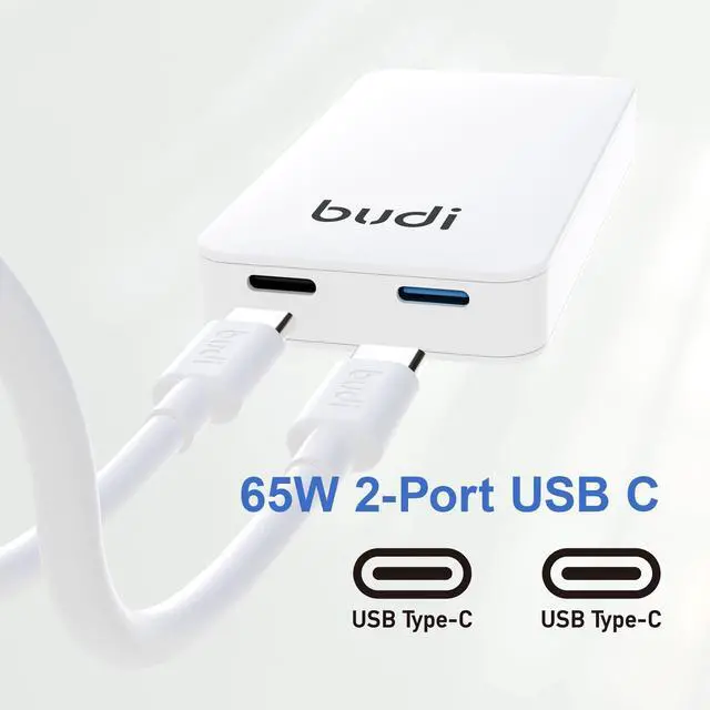 Alt view image 7 of 7 - BUDI 65W Ultra-Slim GaN Fast Charger, Dual USB-C Ports, Compact Travel & Office Charger for MacBook Pro/iPhone/Samsung(65W Type-C)