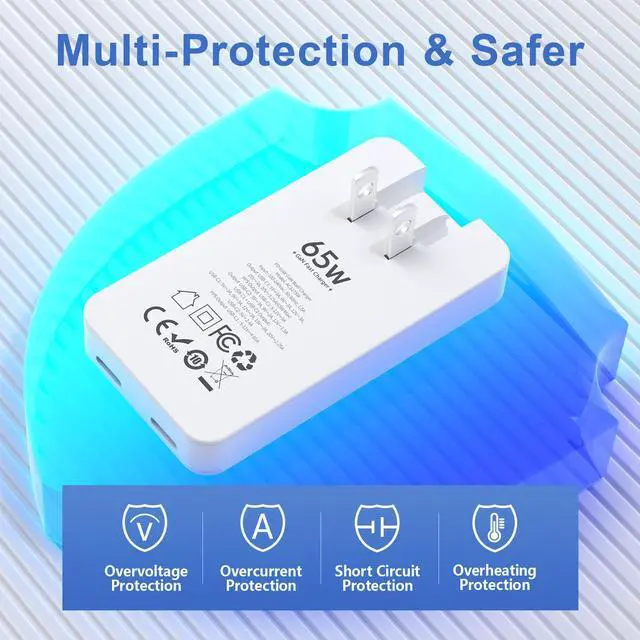 Alt view image 6 of 7 - BUDI 65W Ultra-Slim GaN Fast Charger, Dual USB-C Ports, Compact Travel & Office Charger for MacBook Pro/iPhone/Samsung(65W Type-C)