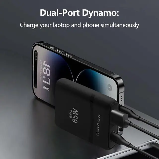 Alt view image 3 of 6 - 65W Flat GaN USB C Charger, Dual-Port Fast Wall Charger with PD 3.0 & QC 4.0, Foldable Plug Compact Power Adapter for MacBook Pro/Air, iPhone 16, iPad Pro, Samsung Galaxy S24, Steam Deck & More