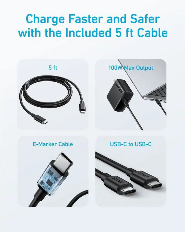 Alt view image 6 of 7 - Laptop Charger, Compact Foldable 100W USB C Charger with 5FT Cable