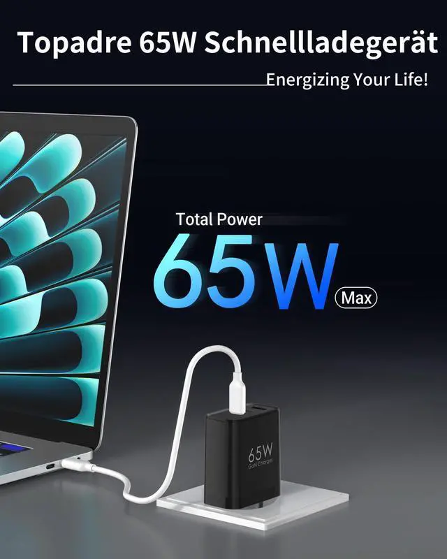 Alt view image 2 of 7 - 65W USB C Charger Block, 3 Ports GaN Wall Charger Foldable Compact Type C Fast Charging for MacBook iPad Pro/Air, iPhone 15/16 Pro/Pro Max, for Samsung Galaxy S24/S23, Black