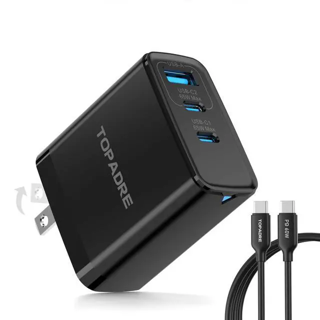 Alt view image 4 of 7 - 65W USB C Charger Block, 3 Ports GaN Wall Charger Foldable Compact Type C Fast Charging for MacBook iPad Pro/Air, iPhone 15/16 Pro/Pro Max, for Samsung Galaxy S24/S23, Black