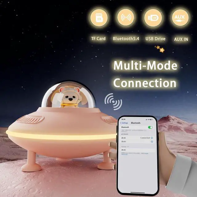 Alt view image 2 of 7 - Baolira Small Wireless Speaker, Bluetooth Speaker with Night Light for Pink Room Decor, Bluetooth 5.4, USB Disk&AUX&TF-Card Input, Birthday Gifts for Women Teen Girls - Pink