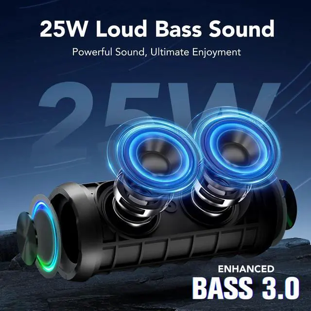 Alt view image 2 of 7 - TIMU Portable Speaker Bluetooth 5.4, 25W Super Loud Wireless Speaker: Boost Bass 3.0, 30H Playtime, 8 RGB Modes, IPX7 Waterproof, TWS Pairing, for Outdoor/Home/Party, Gift Ideas