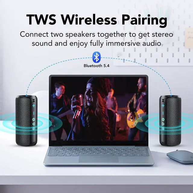 Alt view image 6 of 7 - TIMU Portable Speaker Bluetooth 5.4, 25W Super Loud Wireless Speaker: Boost Bass 3.0, 30H Playtime, 8 RGB Modes, IPX7 Waterproof, TWS Pairing, for Outdoor/Home/Party, Gift Ideas