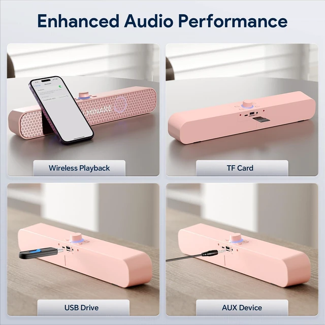 Alt view image 6 of 7 - Bluetooth Speaker with 26W HD Sound, Portable Speaker Up to 30H Playtime, AUX&TF-Card&USB Input, LED Lights, Speakers Bluetooth 5.3 Wireless for Home/Party/Outdoor, Birthday Gift (Pink)