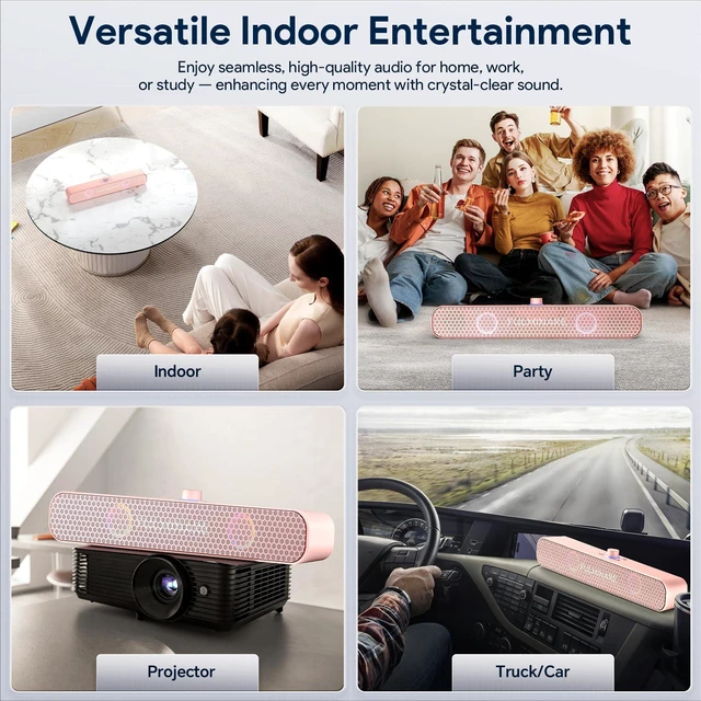 Alt view image 3 of 7 - Bluetooth Speaker with 26W HD Sound, Portable Speaker Up to 30H Playtime, AUX&TF-Card&USB Input, LED Lights, Speakers Bluetooth 5.3 Wireless for Home/Party/Outdoor, Birthday Gift (Pink)