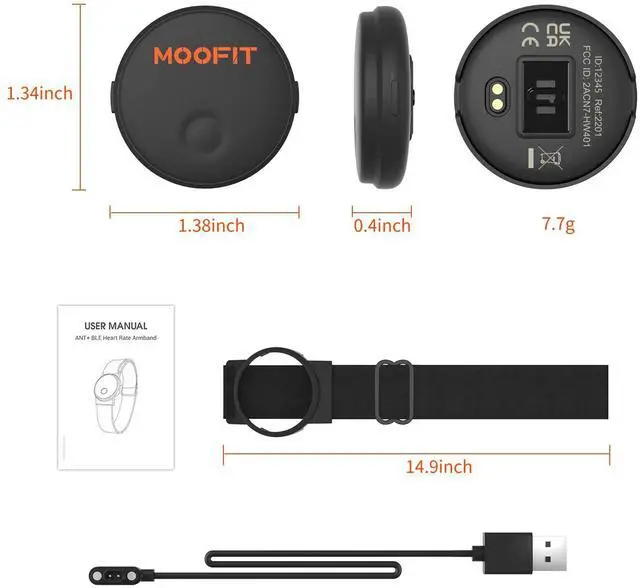 Alt view image 7 of 7 - moofit Heart Rate Monitor Armband, IP67 Waterproof, Support Bluetooth/ANT+, Rechargeable Optical Heart Rate Sensor Bracelet Works with Wahoo, Strava, Elite HRV