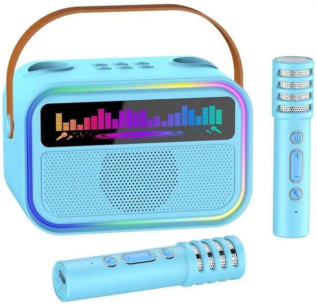 Main image of Karaoke Machine for Kids Adults, Birthday Gifts Toys for Girls Boys Age 3-12+,Mini Portable Bluetooth Singing Speaker with 2 Wireless Microphones & LED Lights (Blue)