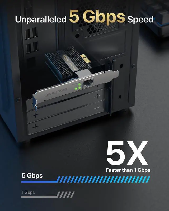 Alt view image 2 of 6 - BrosTrend 5Gb PCIe Network Card, PCIe Ethernet Card with Extra Low-Profile, PCI Express Network Adapter for PC Windows 11/10 & Windows Server 2022 ONLY, PCI-e to 5 Gigabit NIC Lifetime Protection