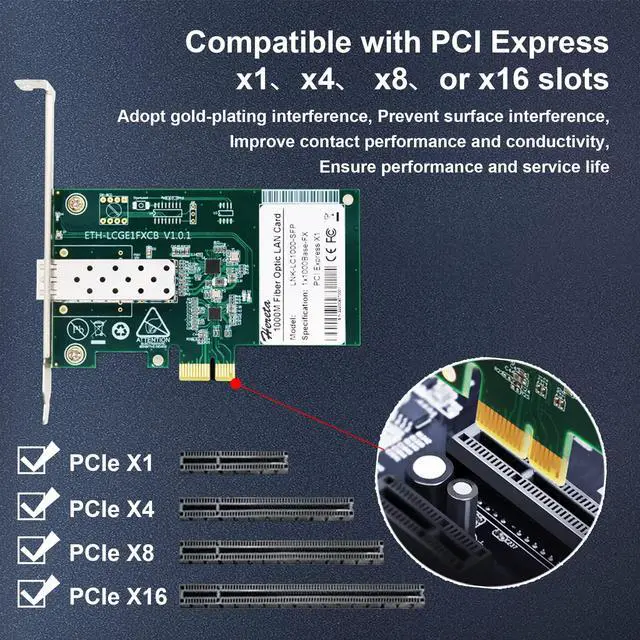 Alt view image 4 of 7 - Hereta PCI-E NIC Network Card, 1 SFP Port, PCI Express Gigabit Ethernet LAN Adapter Support Windows XP/Vista/ 11/10/8/7, Server 2003/2008 R2, Linux