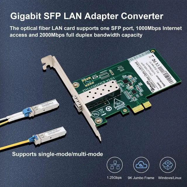 Alt view image 7 of 7 - Hereta PCI-E NIC Network Card, 1 SFP Port, PCI Express Gigabit Ethernet LAN Adapter Support Windows XP/Vista/ 11/10/8/7, Server 2003/2008 R2, Linux