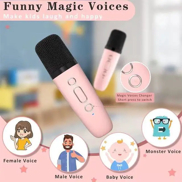Alt view image 3 of 7 - MJI Kiddos Kids Mini Karaoke Machine with 2 Wireless Microphones, Bluetooth Portable Karaoke Speaker Toy with Voice Changer & Colorful LED Lights, Gift for Boys & Girls Adults