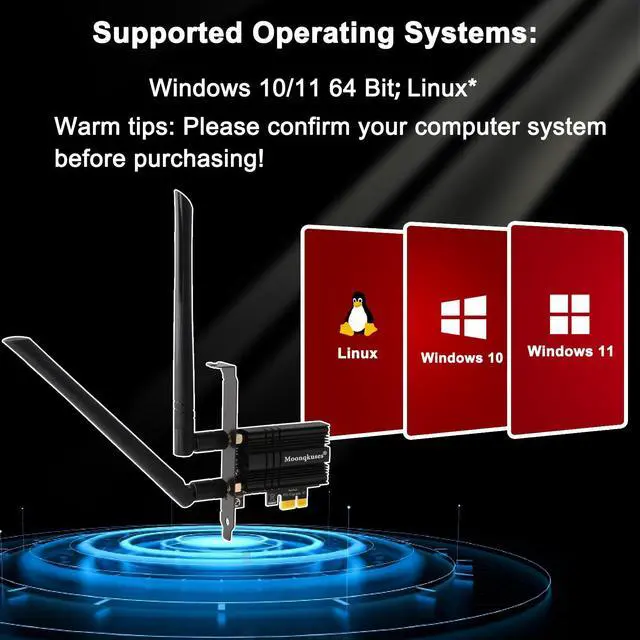 Alt view image 7 of 7 - WiFi 6E PCIe WiFi Card for Desktop PC AX210, Up to 2400Mbps, Bluetooth 5.3, WPA3, 802.11AXE Tri Band Wireless Adapter with MU-MIMO, OFDMA, Supports Windows 11, Windows 10(64-bit*), Linux*