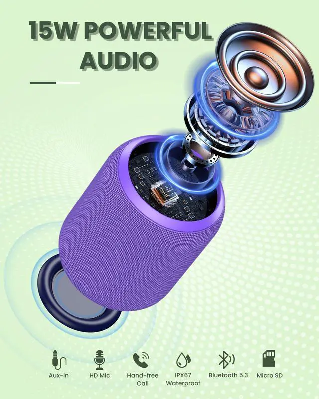 Alt view image 2 of 6 - NOTABRICK Bluetooth Speakers,Portable Wireless Speaker with 15W Stereo Sound, IPX6 Waterproof Shower Speaker, Dual Pairs, Portable Speaker for Party Beach Camping