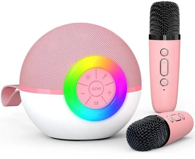 Main image of Heroange Karaoke Microphone Machine Toys for Kids Adults, Mini Portable Bluetooth Speaker with 2 Wireless Mics, Christmas Birthday Gifts for Boys Girls Ages 3 4 5 6 7 8 9 10 11 12+ Year (Pink)