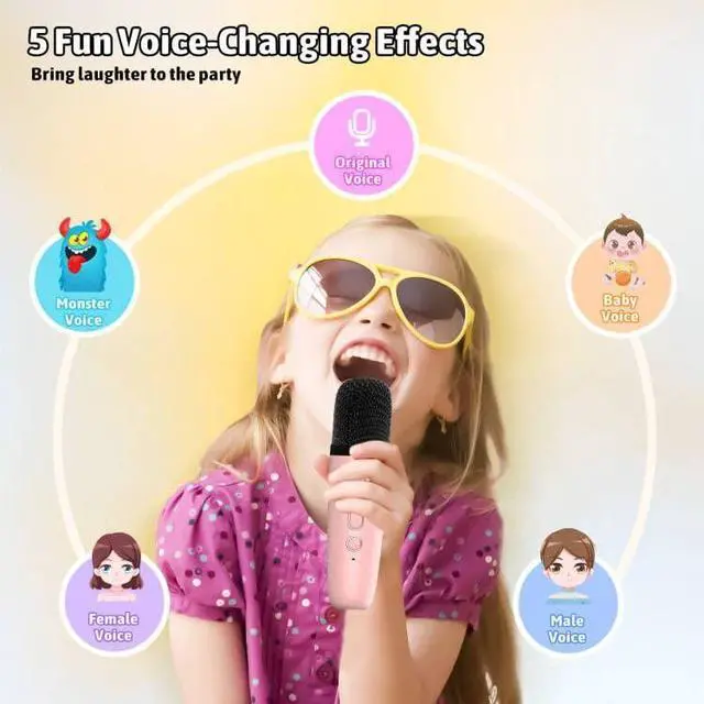 Alt view image 4 of 7 - Heroange Karaoke Microphone Machine Toys for Kids Adults, Mini Portable Bluetooth Speaker with 2 Wireless Mics, Christmas Birthday Gifts for Boys Girls Ages 3 4 5 6 7 8 9 10 11 12+ Year (Pink)