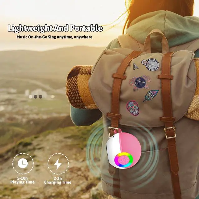 Alt view image 7 of 7 - Heroange Karaoke Microphone Machine Toys for Kids Adults, Mini Portable Bluetooth Speaker with 2 Wireless Mics, Christmas Birthday Gifts for Boys Girls Ages 3 4 5 6 7 8 9 10 11 12+ Year (Pink)