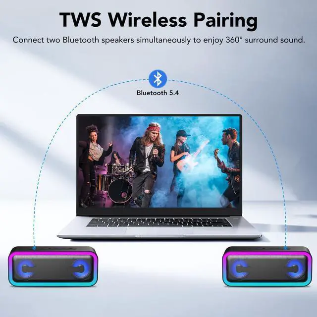 Alt view image 5 of 7 - IKT Portable Bluetooth Speaker with Lights x Stocking Stuffers, 30W Loud Stereo Sound, Bluetooth5.4, Enhanced Bass,30H Playtime, TWS Pairing, IPX7 Waterproof, Speakersfor Home/Party/Outdoor