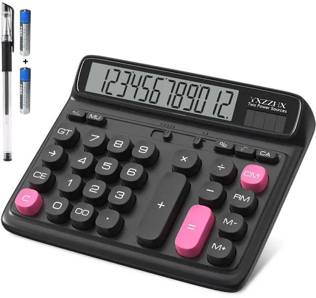 Main image of Desktop Calculator with Extra Large 5-Inch LCD Display, 12-Digit Two Way Power Solar & Battery Office Calculator with Big Buttons for Business, Accounting & Home Use(Black)