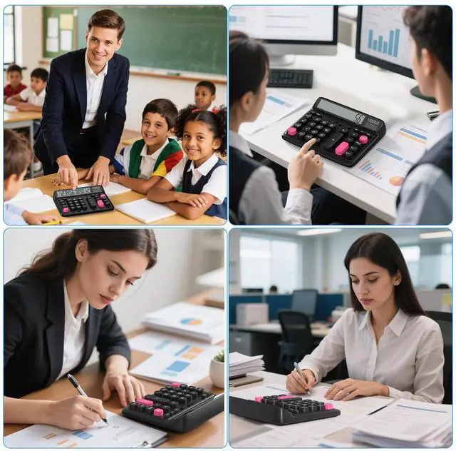 Alt view image 7 of 7 - Desktop Calculator with Extra Large 5-Inch LCD Display, 12-Digit Two Way Power Solar & Battery Office Calculator with Big Buttons for Business, Accounting & Home Use(Black)