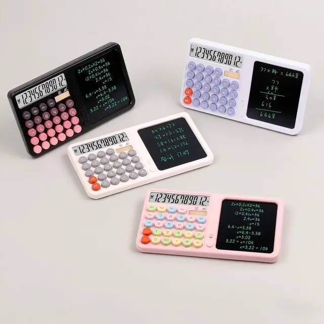 Alt view image 4 of 5 - Calculators Desktop with Notepad Writing Tablet,12 Digit Large Button Office Calculator, Solar & Battery Powered Math Tool with Large Display for Office, Business & Study,School & Home (Black)