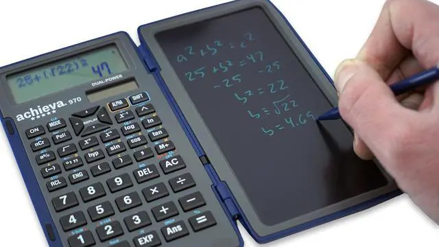 Alt view image 2 of 6 - Achieva Scientific Calculator with Erasable LCD Writing Tablet | 2-Line Display | Dual Solar & Battery Power | for Students in Middle School, High School (970)