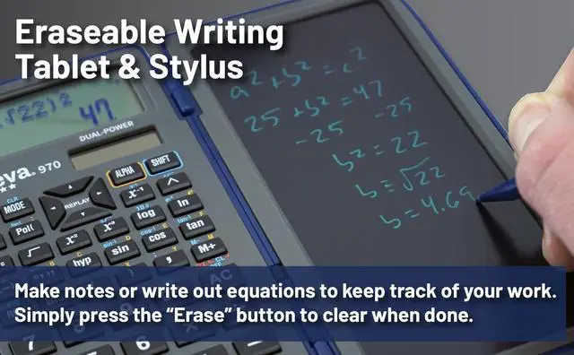 Alt view image 4 of 6 - Achieva Scientific Calculator with Erasable LCD Writing Tablet | 2-Line Display | Dual Solar & Battery Power | for Students in Middle School, High School (970)