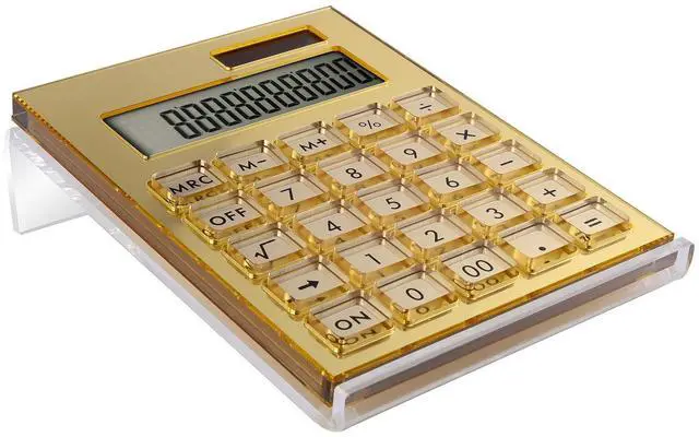 Main image of EXPUTRAN Acrylic Calculator with Stand, Battery and Solar Hybrid Powered Basic Calculator 12-Digit LCD Display,Home Office Desktop Accessories(Gold)