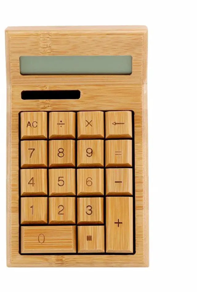 Main image of Omio Handcrafted Natural Bamboo Wooden Solar Calculator Standard Function Desktop Calculator with 12-Digit Large Display