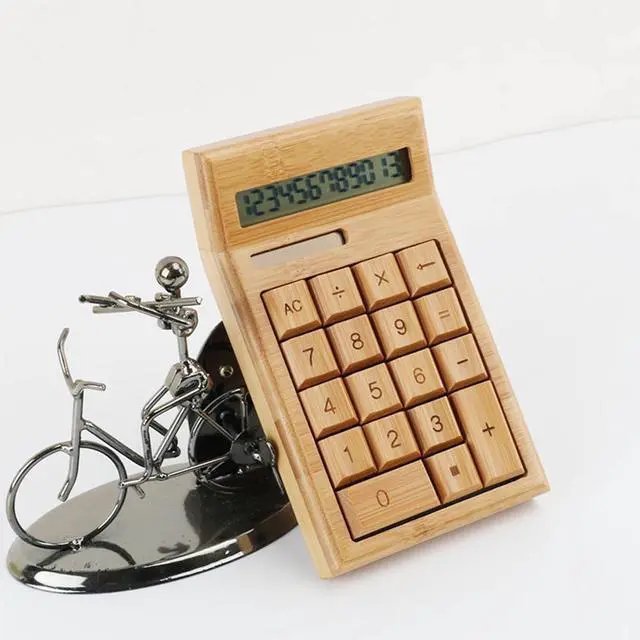 Alt view image 2 of 4 - Omio Handcrafted Natural Bamboo Wooden Solar Calculator Standard Function Desktop Calculator with 12-Digit Large Display