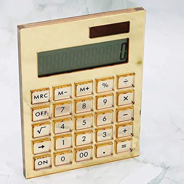 Alt view image 3 of 7 - EXPUTRAN Acrylic Calculator with Stand, Battery and Solar Hybrid Powered Basic Calculator 12-Digit LCD Display,Home Office Desktop Accessories(Gold)