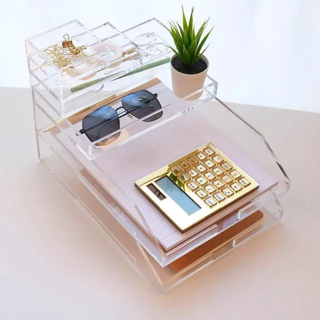 Alt view image 6 of 7 - EXPUTRAN Acrylic Calculator with Stand, Battery and Solar Hybrid Powered Basic Calculator 12-Digit LCD Display,Home Office Desktop Accessories(Gold)