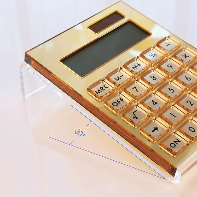 Alt view image 5 of 7 - EXPUTRAN Acrylic Calculator with Stand, Battery and Solar Hybrid Powered Basic Calculator 12-Digit LCD Display,Home Office Desktop Accessories(Gold)