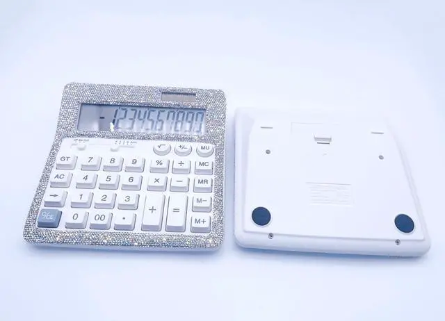 Alt view image 2 of 6 - Rhinestone Crystal Calculator - Standard Desktop Calculator with 12 Digit LCD Display, Battery & Solar Powered, Bling Design for Women & Girls (White)